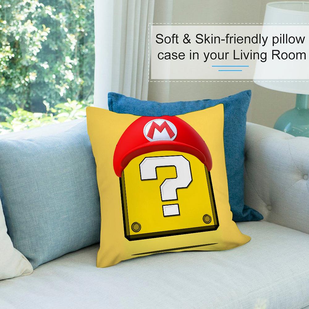 Super Cute Style M-MarioS Pillow Case Short Plush Pillow Covers Sofa Decorative Gift Home Double-sided Printing Cushion Cover