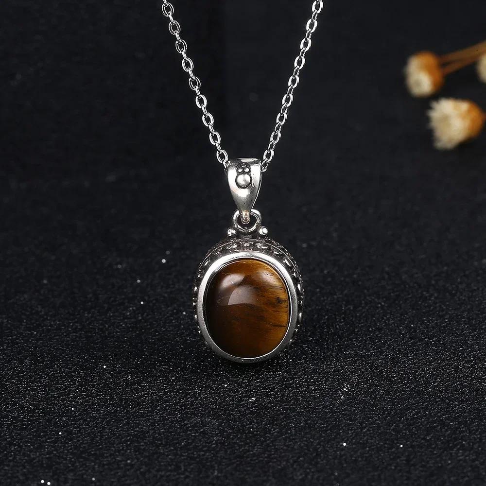 925 Silver Natural Rhodochrosite Pendants Necklace Tiger Eye Necklace Silver Pendants 925 With Chain For Women Men