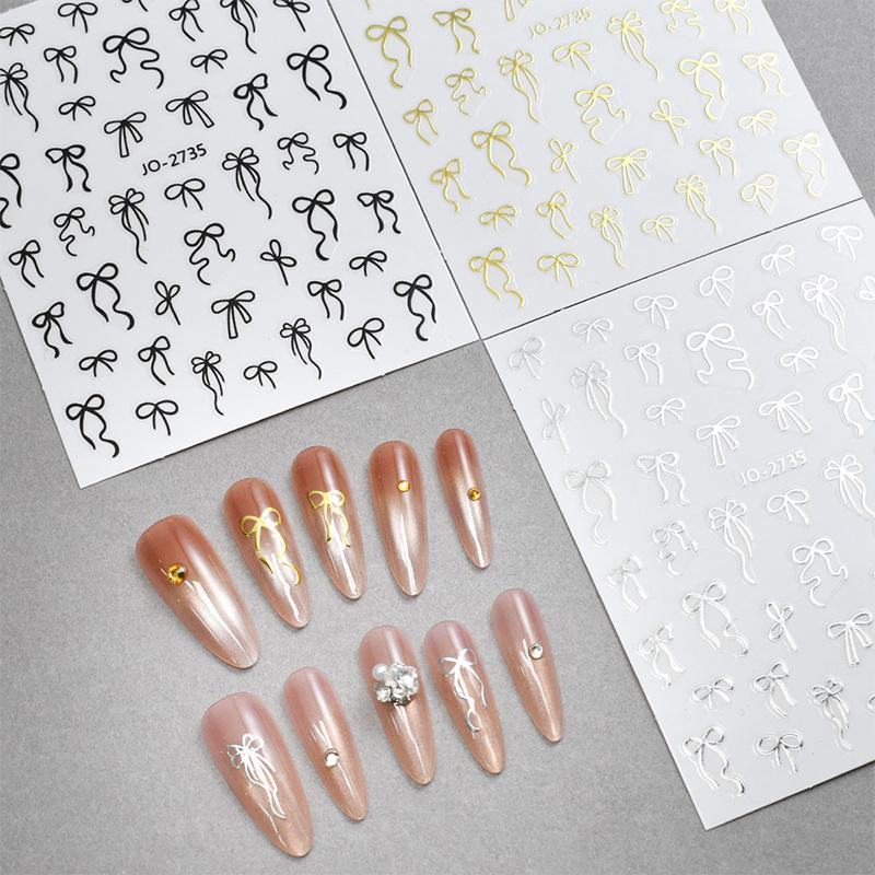 Lovely Simple Bronzing Line Bowknot 3D Self Adhesive Nail Art Decorations Stickers Ribbon Charming Cute Manicure Decals