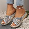 Fashion Gold Silver Wedge Heel Slippers for Women Summer 2025 Comfort Non Slip Beach Shoes Woman Fashion Weaving Platform Slides Sandals