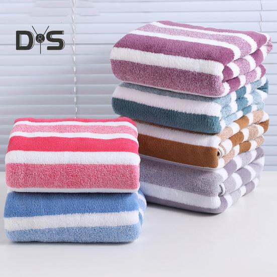 Coral Fleece Towel Set Striped Absorbent Bath Towel Lint Free Fade Resistant Towel Shower Wrap for Spa Poolside Daily Use