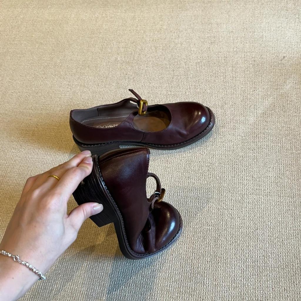 Cowhide Version Retro British Style French Leather Shoes with Mary Jane Shoes Women's Thick Heel Light Mouth Loafers Women's Single Shoes