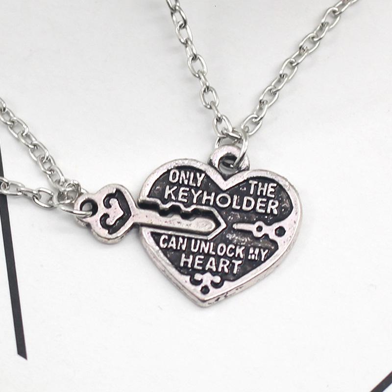 Creative Fashion Couple Necklace with Heart-Shaped Key-Lock Pendant
