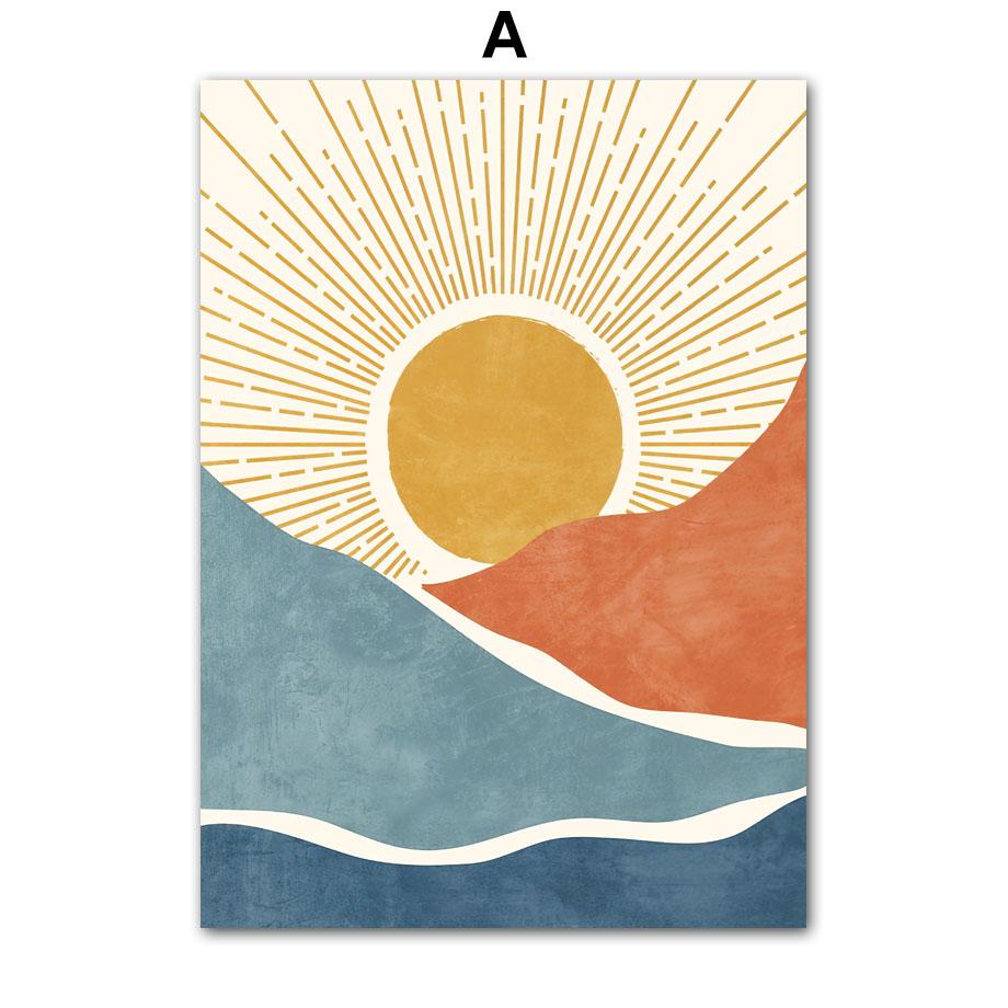 Boho Sonne Blätter Linie Regenbogen Blume Geometrie Abstrakt Poster Drucke Leinwand Malerei Wandkunst Bilder Für Wohnzimmer Dekor