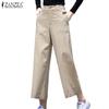 ZANZEA Women Casual High Waist Solid Color Loose Cropped Pants