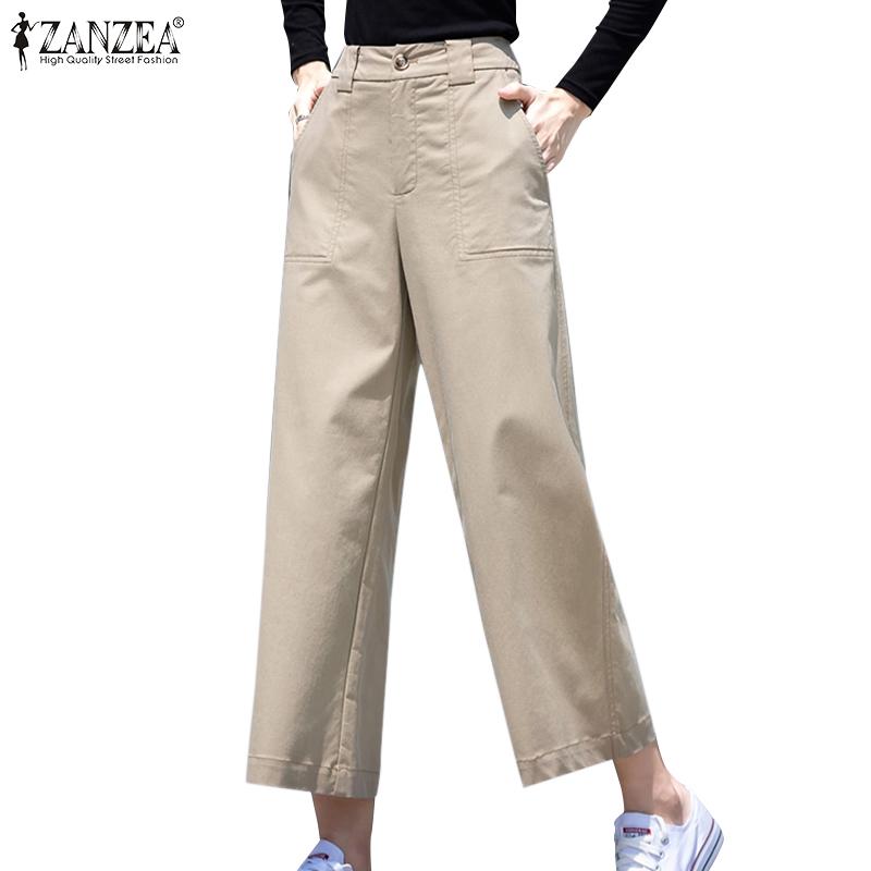 ZANZEA Women Casual High Waist Solid Color Loose Cropped Pants