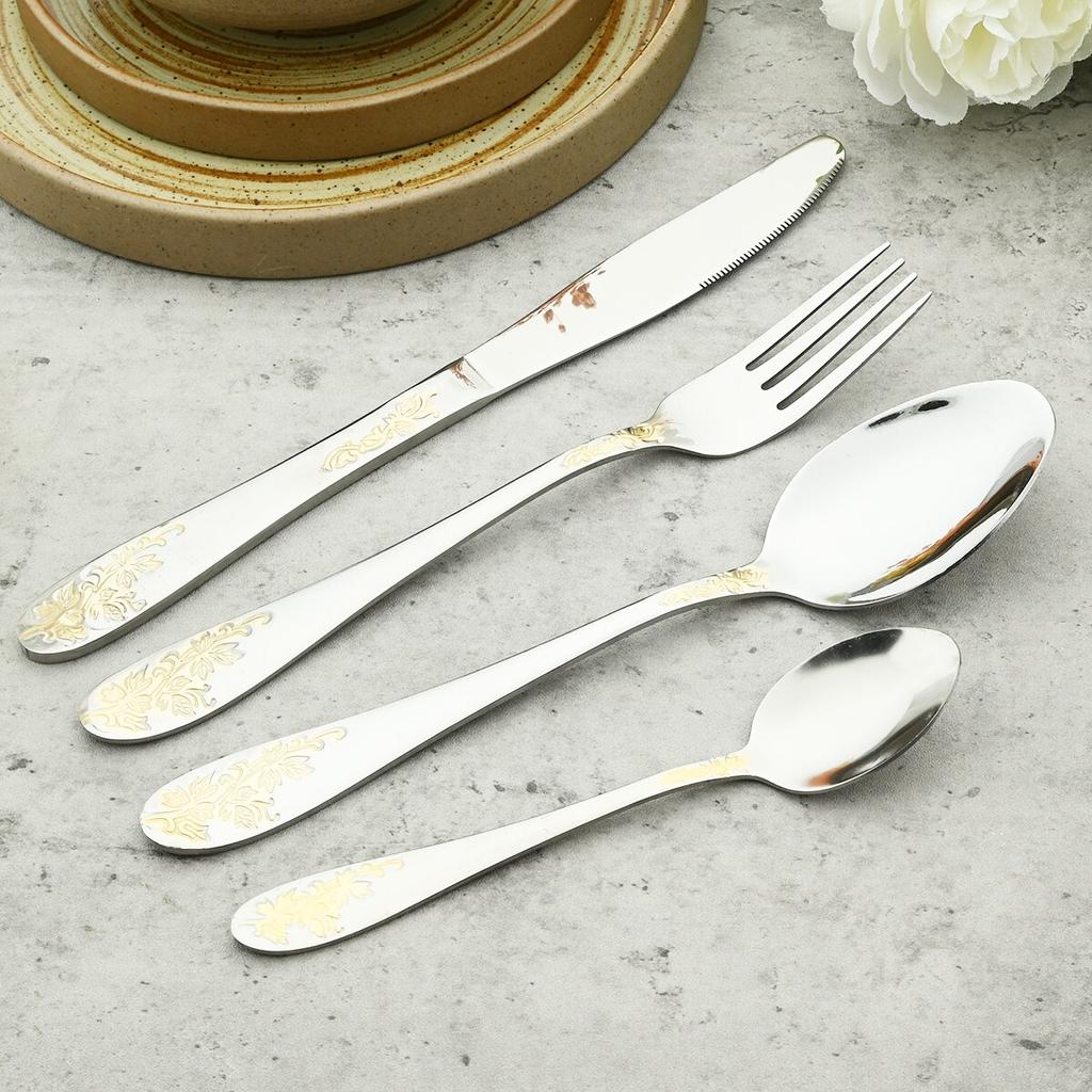 16Pcs 304 Stainless Steel Dinner Tableware Coffee Spoon Knife Fork Dinnerware Flatware Set Gold Cutlery Set Kitchen Silverware