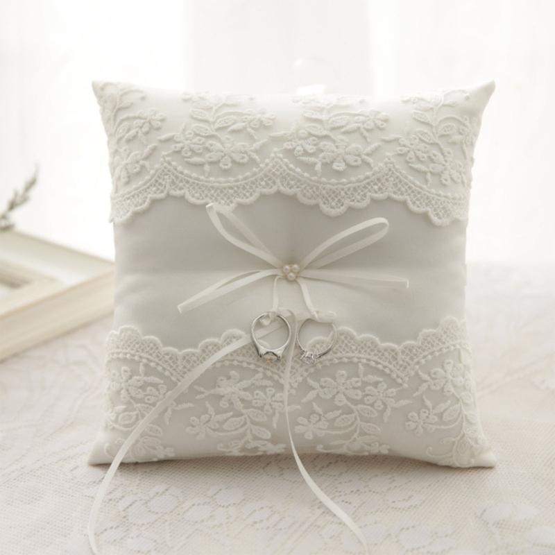 Y5JC Elegant Laces Wedding Rings Pillow Bearers Cushions for Ceremony and Photography