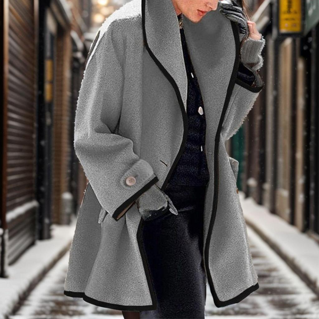 Women's European Size Color Block Woolen Hooded Coat - Autumn/Winter Fashion