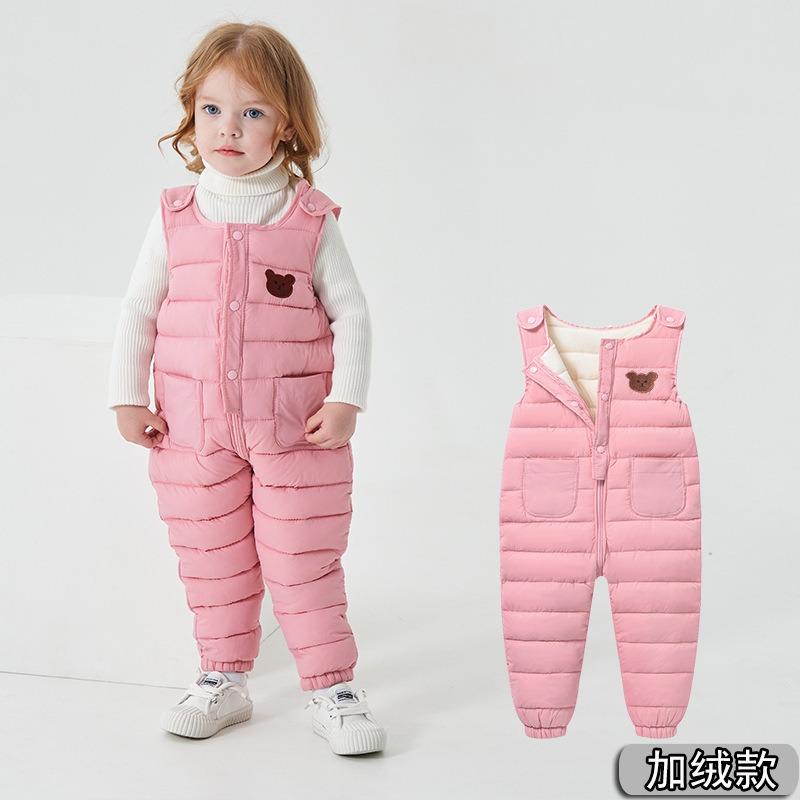Baby Kinder Verdickte Fleece Latzhose Offener Schritt Winter Baumwolle Gepolsterte Hose Für Jungen Mädchen