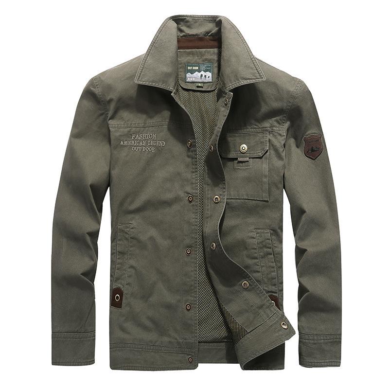 Men's Spring and Autumn Wide Business Casual Lapel Jacket Pure Cotton Simple Men's Lapel Multi-Pocket Jacket Men's