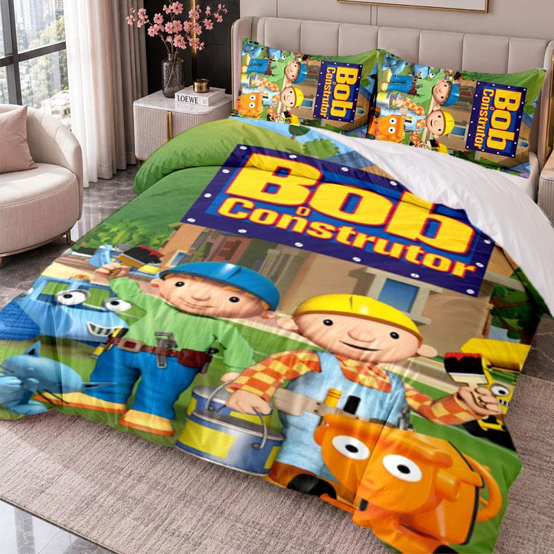 Bob the Builder 3Pcs Bedding Set Duvet Cover With Two Pillowcases For Bedroom Home Decoration