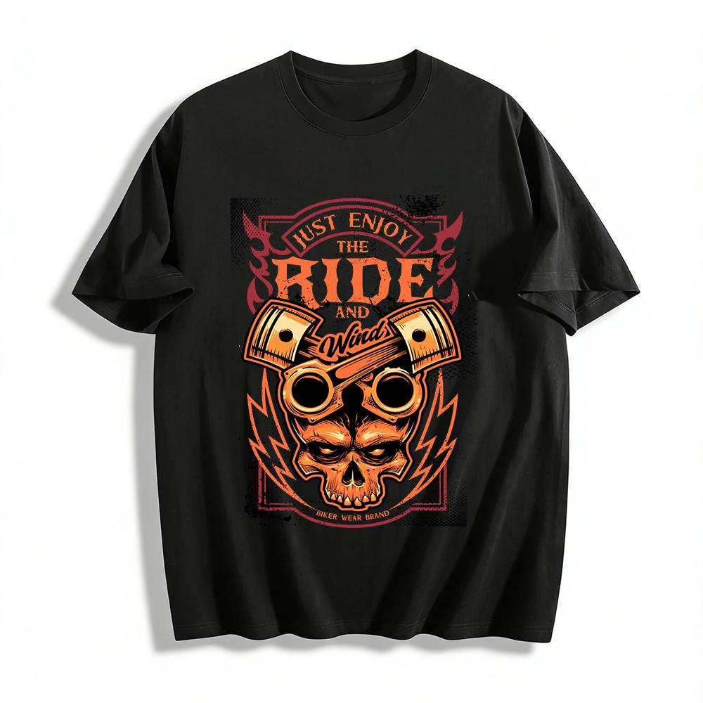 Skull Piston Graphic Biker Tee Just Enjoy The Ride And Wind Pure cotton T-shirt XXS
