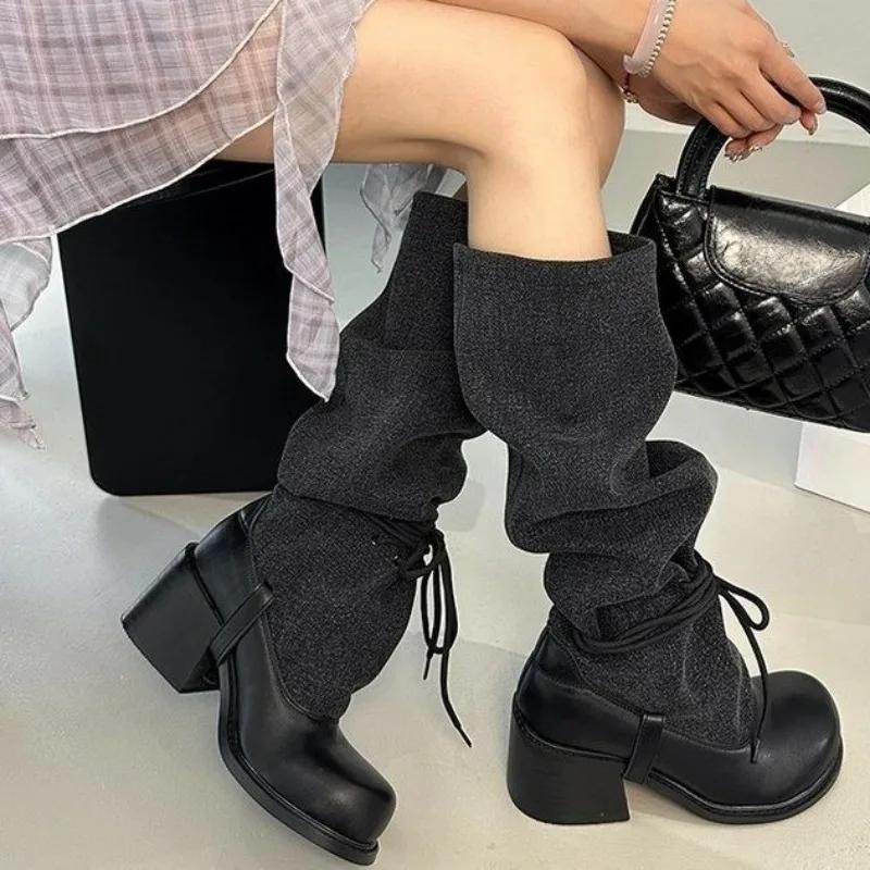 

Niche Design Long-thigh Boots Summer New Retro Girl Chunky Heel Slimming Knight Boots 42