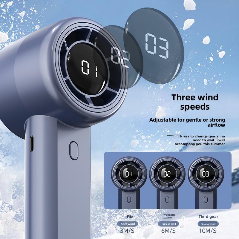 High Speed Handheld Fan With Powerful Wind Force Portable And With Digital Display For Outdoor Use, With USB Charging Function