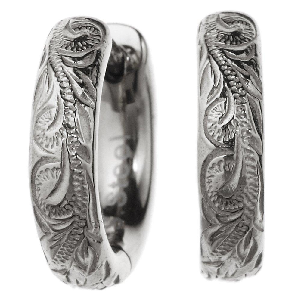 

Surgical Stainless Steel 316L Hypoallergenic Plumeria Scroll Hawaiian Jewelry Hoop Earrings [Piena] (Black) чорний