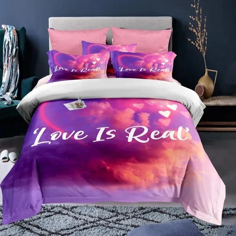 Love Heart Valentine's Day 3D Duvet Cover Bedding Set Comforter Linen Pillowcases Wedding Decor For Couples Twin King Queen