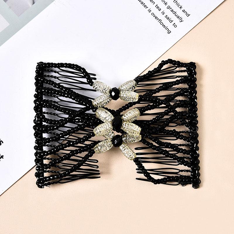 Women DIY Hair Accessories Pearl Beaded Elastic Hair Claw Hairpin Magic Comb Up-Do Hairstyle Bun Maker Tool Ponytail Hairdo Wolf