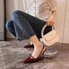 Fashion Temperament Baotou Soft Leather High Heels Women's Fashion Bow Stiletto Heel Pointed Toe Back Empty Strap Sandals