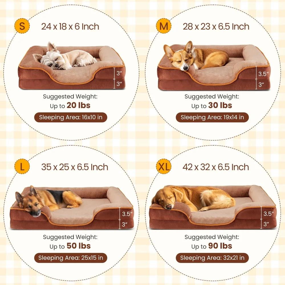 Memory Foam Dog Bed Small Dogs Bolstered Sofa Design Waterproof Removable Cover Orthopedic Support Easy Clean Pet Couch