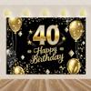 Happy 40th Birthday Banner, Black and Gold Birthday Party Decoration, Background Balloon for Photography Supplies4105