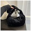 Solid Color Bow Decoration Plush Shoulder Bag With Zipper Closure For Daily Use