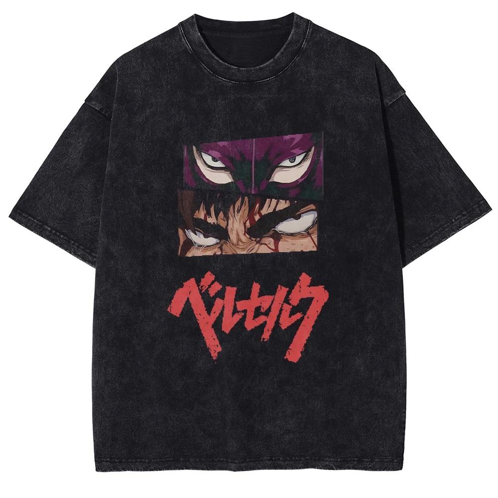 Manga Berserk Griffith Print T-shirt Harajuku Washed Oversized T Shirt High Quality Cotton Short Sleeve Tees Men Women Clothing