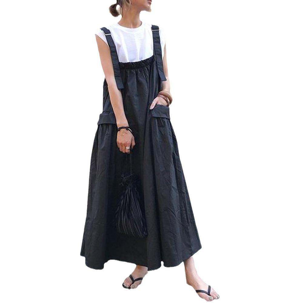 Japanese Cute Summer Overall Skirt Suit with Large Pockets - Knee-Length, Age-Reducing Style