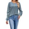 Autumn Winter Round Neck Solid Pullover T-shirt Women Vintage Long Sleeve Buttons All-match Patchwork Tee Top