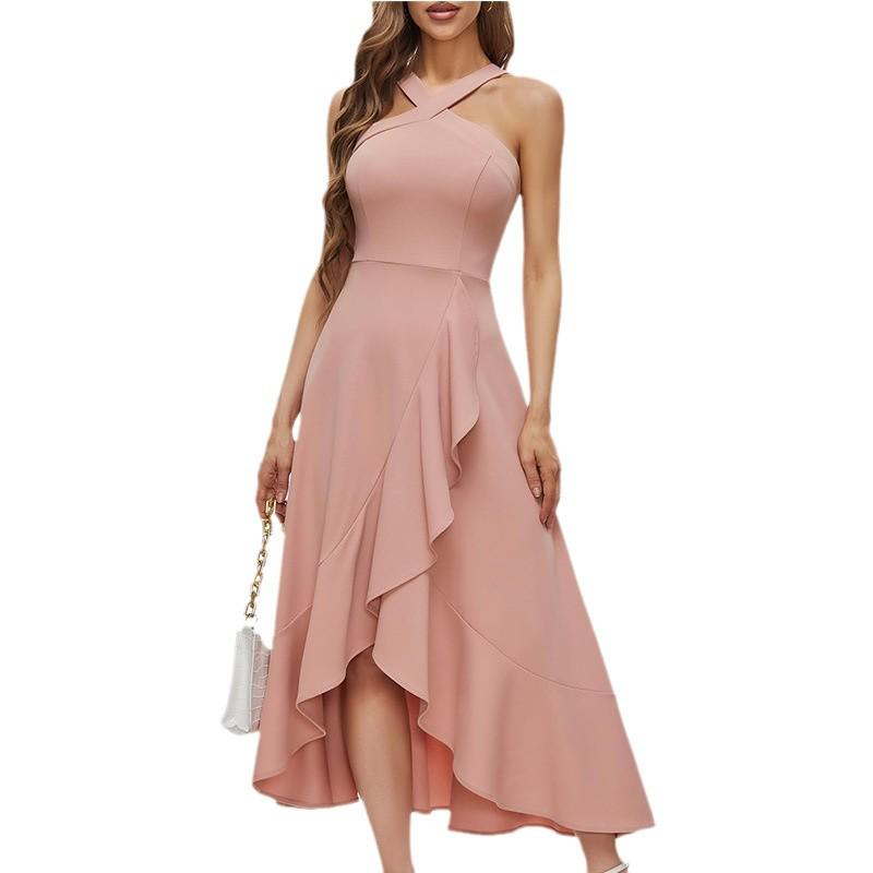 2025 European & American Halter Neck Ruffle Cocktail Dress for Women - Prom, Formal & Bridesmaid