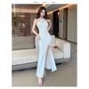 White neck evening dress women's high-end sense light luxury niche high-end temperament sexy backless split fish tail skirt