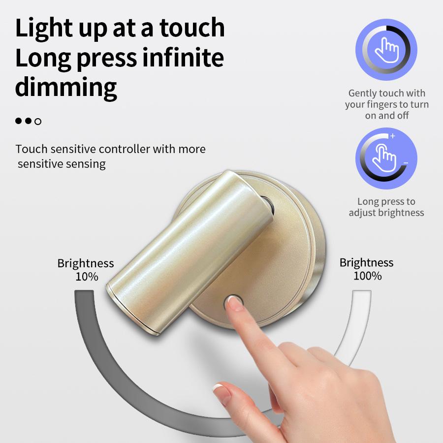Magnetic Cordless Led Wall Lamp with Touch Switch Rechargeable Night Light Spotlight Brightness Color Dimmable Bedroom Cabinet