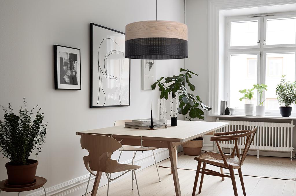 Single Hanging Lamp Classic Oak Veneer Lampshade 44Cm