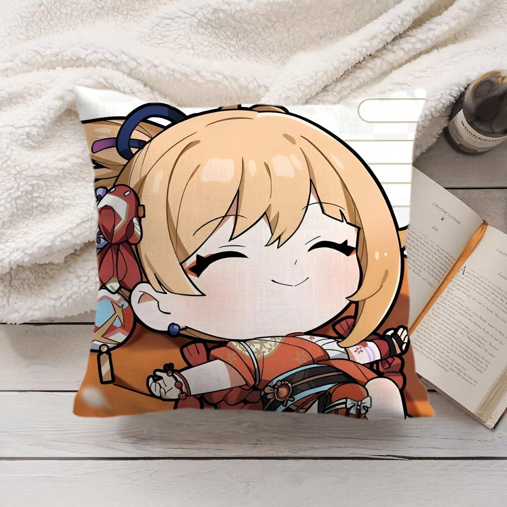 Yoimiya Cute Genshin Impact Cushion Cover Silky Short Plush Invisible Zipper Dustproof Sofa Pillow Case For Home Decor