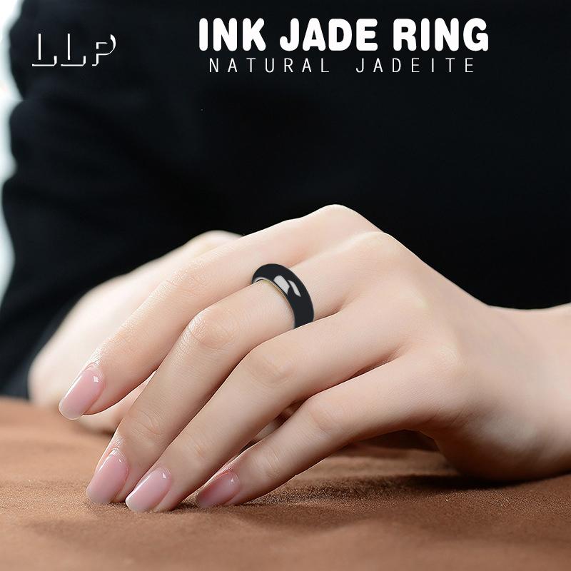Anello in Giada Nera Naturale Vecchia Miniera Grado A - Anello Autentico in Giada Scura Elegante Accessorio Gioiello Qualità Fine