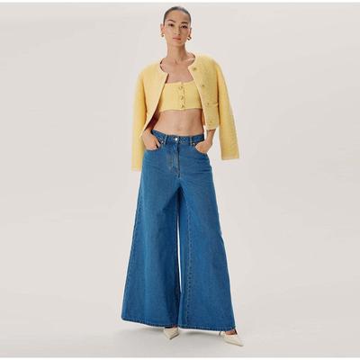Retro High Waist Loose Fit Women's Jeans Flared Legs Casual Washed Solid Color Long Denim Trousers for 2025 Spring Autumn