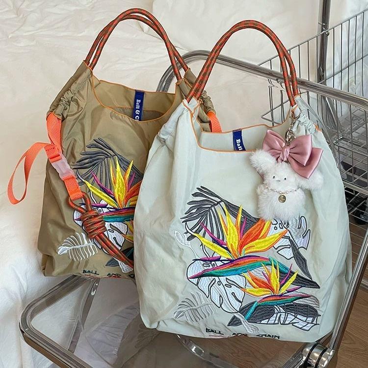 Tropical Rainforest Embroidered Eco-Friendly Shoulder Bag