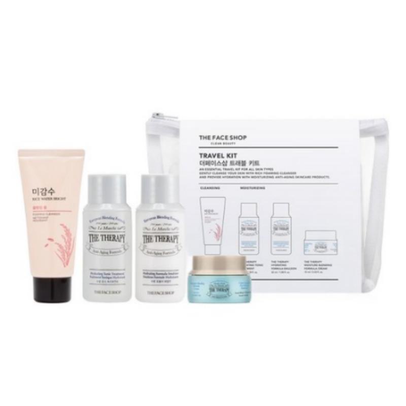 

THE FACE SHOP Travel Kit Set (Cleansing Foam 30ml + Treatment 32ml + Emulsion 32ml + Cream 10ml + Pouch)
