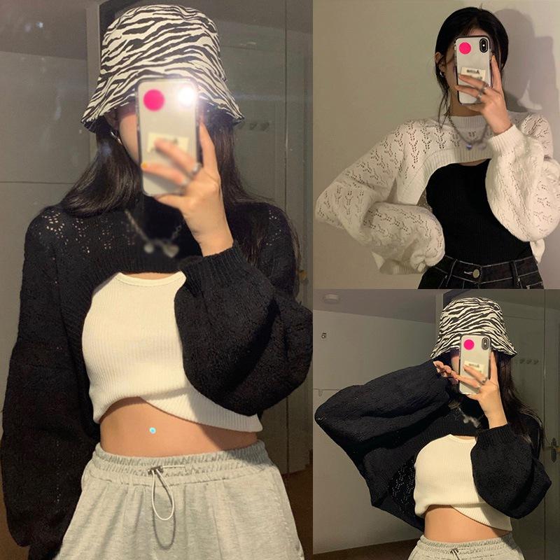 

Корейские топы с длинными рукавами, блузка, короткая, многослойная, дышащая, узор