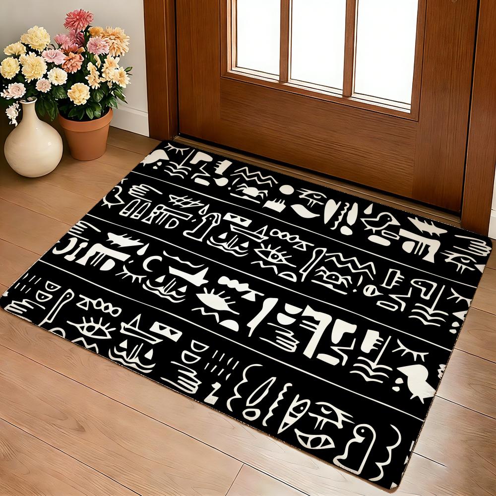 Egyptian Pattern Floor Mat Cozy Flannel Soft Thick Non-Slip Mat For Living Room Bedroom Kitchen Decor Rugs