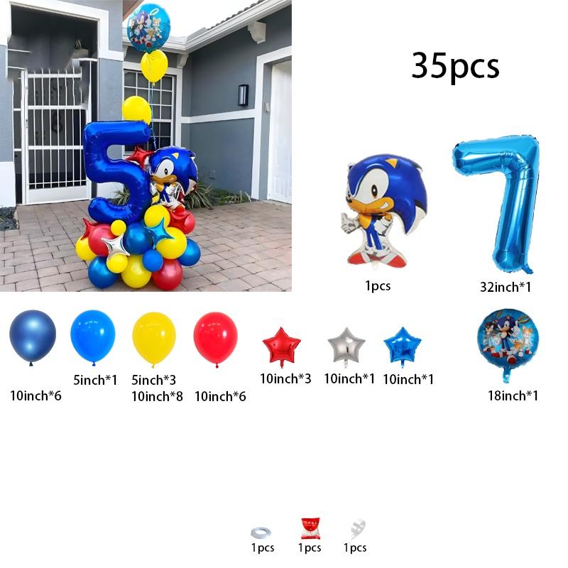 

35-Piece Sonic the Hedgehog Cartoon Character Boys’ Balloon Kit – Number Combo Foil Balloons for Birthday Party, Baby Gift Other