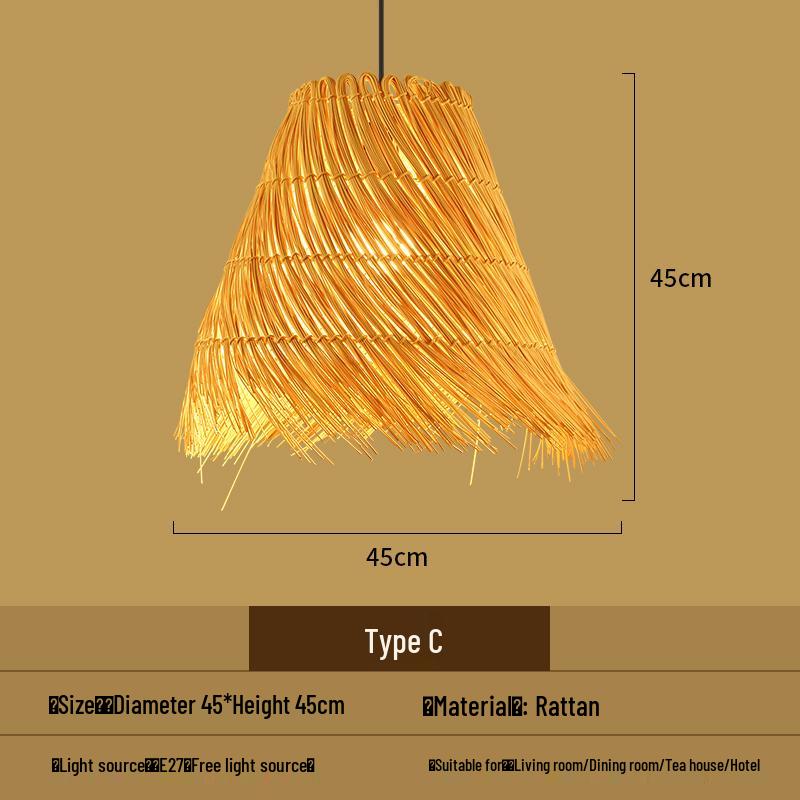 Bamboo Woven Pendant Light - Japanese Lantern for Dining, Restaurant, or Tea Room. Rattan Straw Hat Lampshade with New Chinese Art Design.