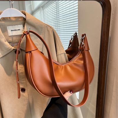 Half Moon Hobo Bags For Women  Latest Luxury Designer Handbag Soft PU Leather Pure Color Shoulder Crossbody Armpit Bag