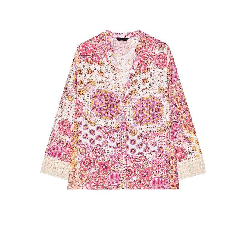 Spring and Summer Embossed Lace Cuffs Print Shirt 3564067 Embossed Lace Pants Feet Printed Pants 3564367