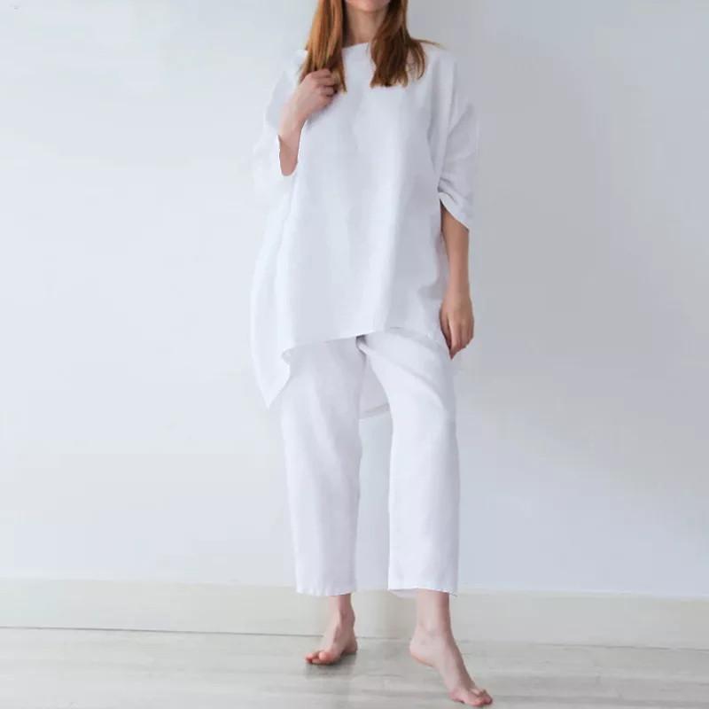 Summer 2024 European & American Women's Cotton Linen Two-Piece Casual Loose Suit