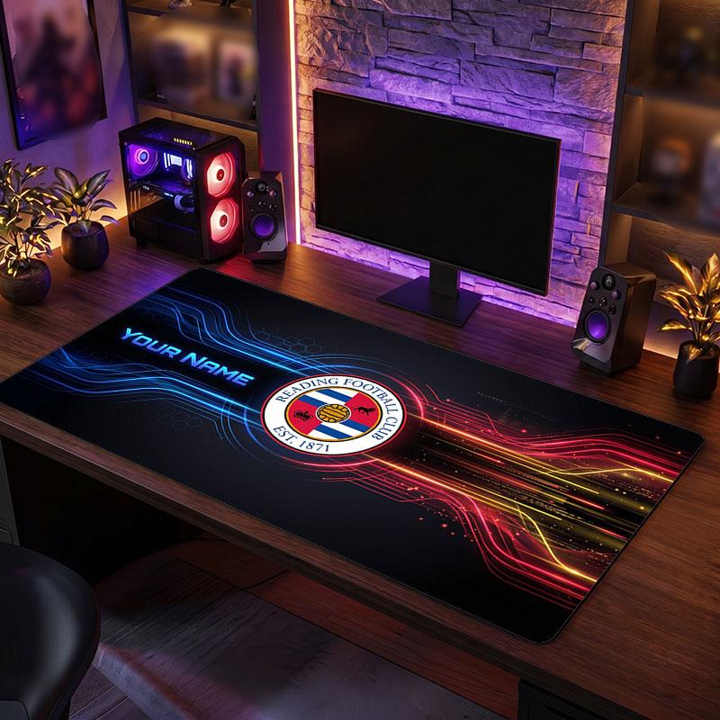 Tapis de Souris Personnalisé Reading FC Grande Taille, Impression de Nom Personnalisé, Tapis de Bureau Antidérapant Logo Football Cadeau Gaming