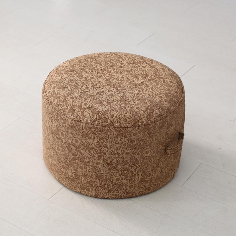 Round Fabric Stool with Linen and Tatami Mat - Washable Cushion for Living Room.