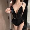 Flirting black silk erotic underwear open-file revealing pure desire erotic uniform temptation ice silk split shorts set