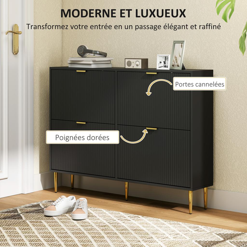 Elegant Four-Drawer Shoe Cabinet - Black