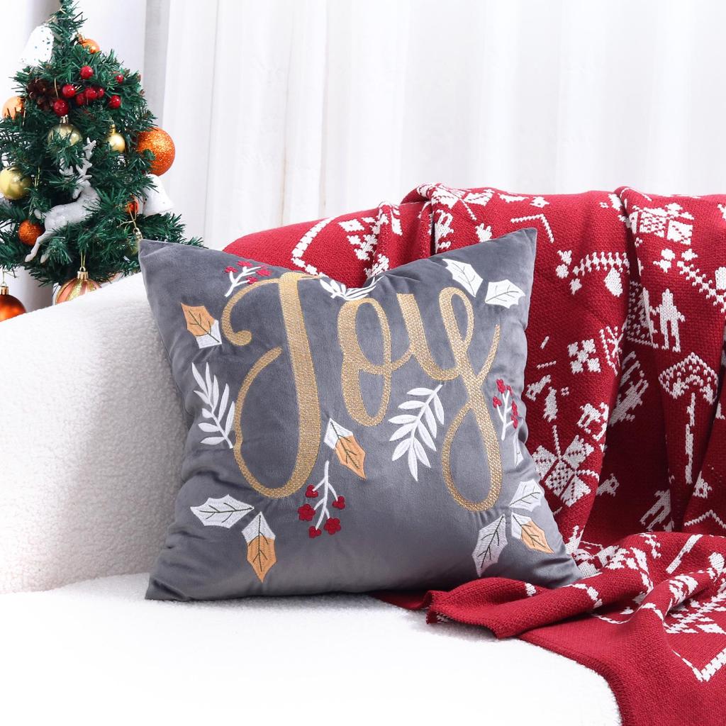 Reindeer Christmas Pillowcase, Winter Snowflake Embroidery Cushion Cover 45x45cm, Cross-border Bestseller